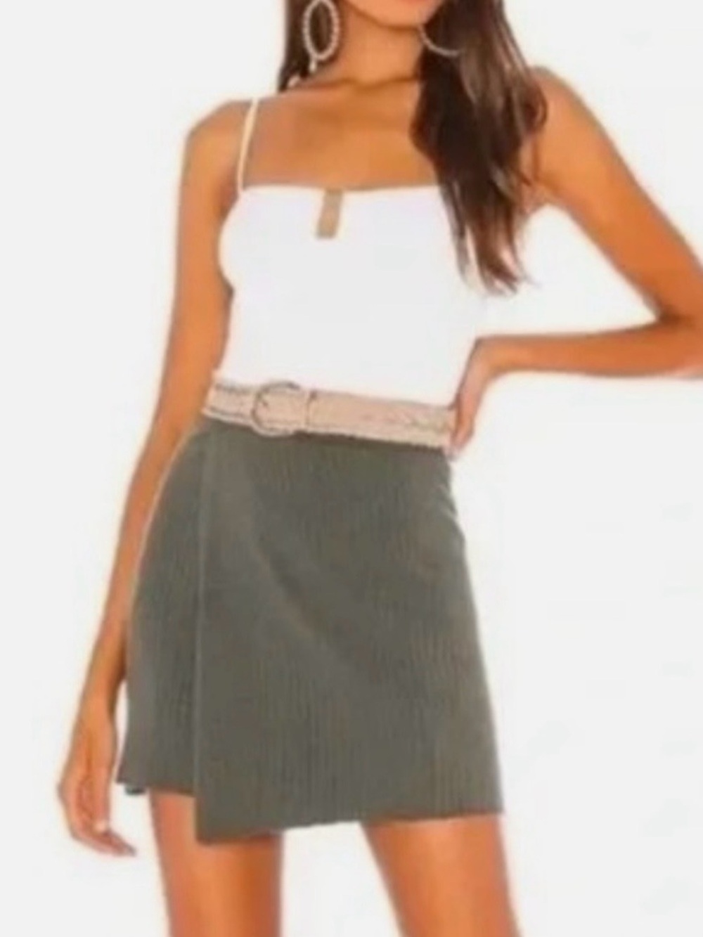 Free People Mod Faux Wrap Cotton Knit Dark Green Ribbed Mini Skirt Size Small